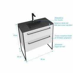 Aurlane Meuble De Salle De Bain 80x50cm Blanc - 2 Tiroirs Blanc - Vasque Resine Noire Effet Pierre 8 Aurlane Meuble De Salle De Bain 80x50cm Blanc - 2 Tiroirs Blanc - Vasque Resine Noire Effet Pierre -Paris Prix boutique B2CD 1825