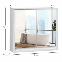 HOMCOM Armoire Murale Miroir Salle De Bain 2 étagères Dim. 48L X 14l X 45H Cm Panneaux Particules MDF Blanc -Paris Prix boutique B2CD 1829