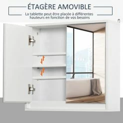 HOMCOM Armoire Murale Miroir Salle De Bain 2 étagères Dim. 48L X 14l X 45H Cm Panneaux Particules MDF Blanc -Paris Prix boutique B2CD 1831