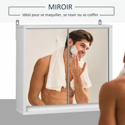 HOMCOM Armoire Murale Miroir Salle De Bain 2 étagères Dim. 48L X 14l X 45H Cm Panneaux Particules MDF Blanc -Paris Prix boutique B2CD 1832