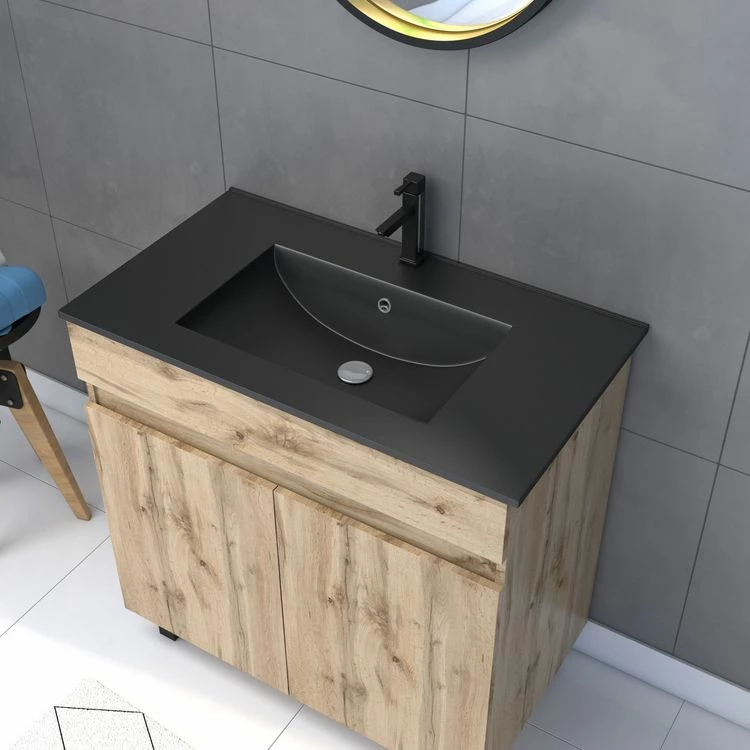 Aurlane Pack Meuble SDB 80cm Sur Pieds 2 Portes Chene_Vasque Noire + Miroir Barber - TIMBER 80_Pack24 2 Aurlane Pack Meuble SDB 80cm Sur Pieds 2 Portes Chene_Vasque Noire + Miroir Barber - TIMBER 80_Pack24 – Image 2