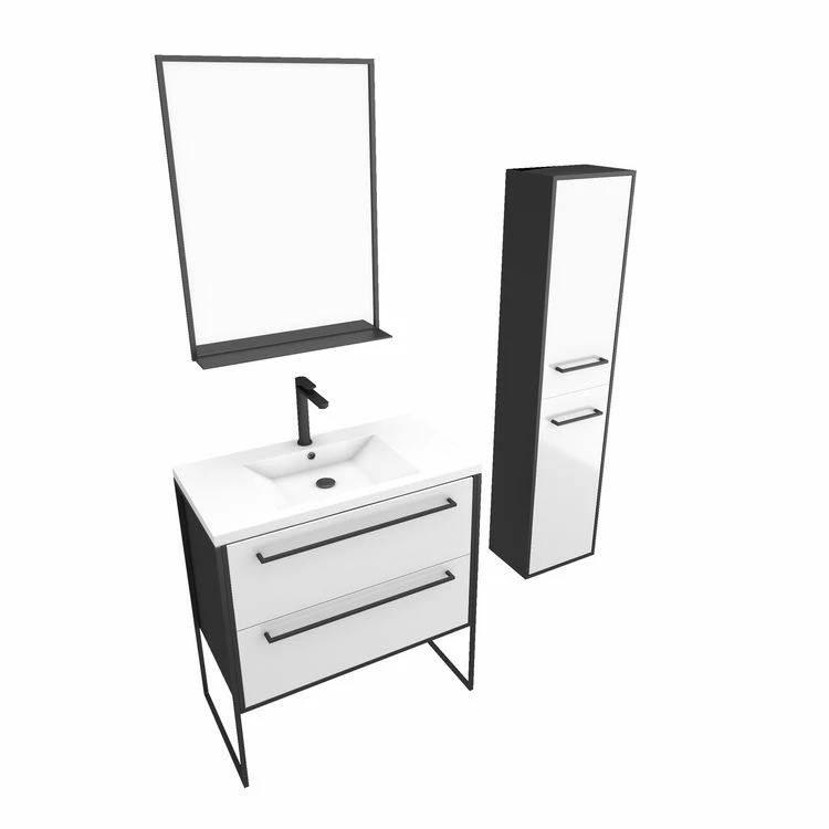 Aurlane Ensemble De Salle De Bain 80 Cm Blanc Finition Noir + Vasque Blanche+ Miroir + Colonne De Rangement 3 Aurlane Ensemble De Salle De Bain 80 Cm Blanc Finition Noir + Vasque Blanche+ Miroir + Colonne De Rangement – Image 3