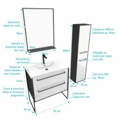 Aurlane Ensemble De Salle De Bain 80 Cm Blanc Finition Noir + Vasque Blanche+ Miroir + Colonne De Rangement 8 Aurlane Ensemble De Salle De Bain 80 Cm Blanc Finition Noir + Vasque Blanche+ Miroir + Colonne De Rangement -Paris Prix boutique B2CD 1870