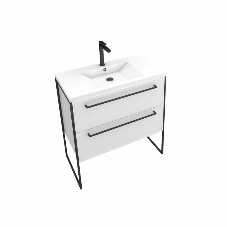 Aurlane Meuble De Salle De Bain 80x50cm Blanc - 2 Tiroirs - Vasque Resine Blanche - Pieds Et Poignées 3 Aurlane Meuble De Salle De Bain 80x50cm Blanc - 2 Tiroirs - Vasque Resine Blanche - Pieds Et Poignées – Image 3