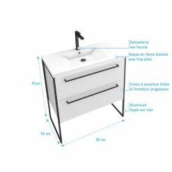 Aurlane Meuble De Salle De Bain 80x50cm Blanc - 2 Tiroirs - Vasque Resine Blanche - Pieds Et Poignées 8 Aurlane Meuble De Salle De Bain 80x50cm Blanc - 2 Tiroirs - Vasque Resine Blanche - Pieds Et Poignées -Paris Prix boutique B2CD 1887