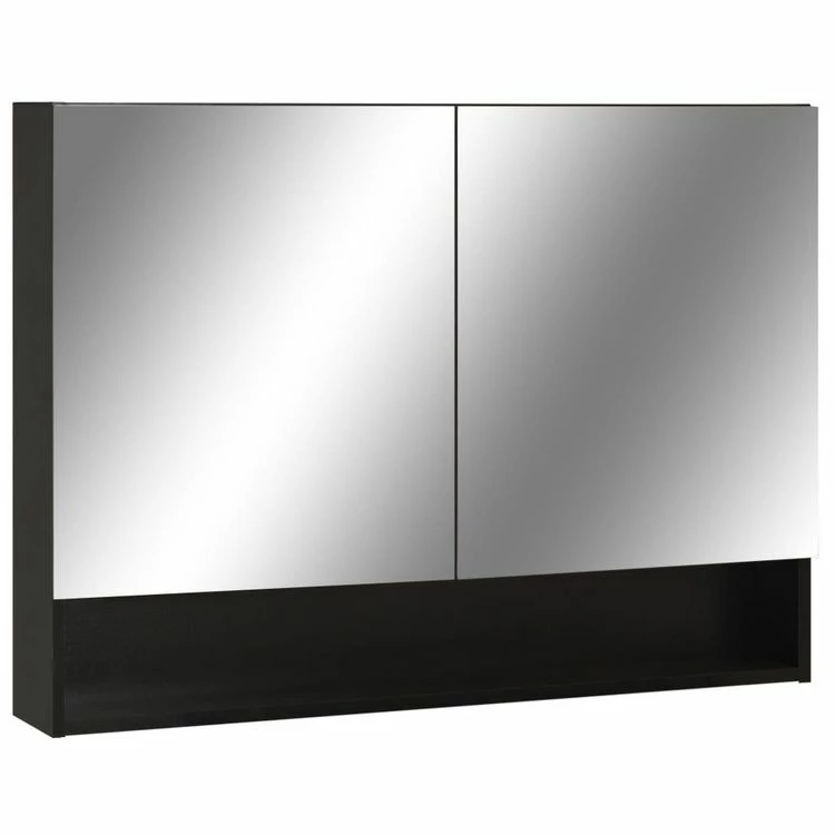 VIDAXL Armoire A Miroir De Salle De Bain LED Noir 80x15x60 Cm MDF 2 VIDAXL Armoire A Miroir De Salle De Bain LED Noir 80x15x60 Cm MDF – Image 2