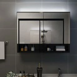 VIDAXL Armoire A Miroir De Salle De Bain LED Noir 80x15x60 Cm MDF 8 VIDAXL Armoire A Miroir De Salle De Bain LED Noir 80x15x60 Cm MDF -Paris Prix boutique B2CD 1912