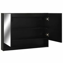 VIDAXL Armoire A Miroir De Salle De Bain LED Noir 80x15x60 Cm MDF 9 VIDAXL Armoire A Miroir De Salle De Bain LED Noir 80x15x60 Cm MDF -Paris Prix boutique B2CD 1913