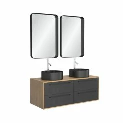 Aurlane Meuble De Salle De Bain Caisson + 2 Vasques Rondes + 2 Miroirs - UBY 120cm -Paris Prix boutique B2CD 192