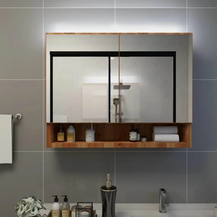 VIDAXL Armoire A Miroir De Salle De Bain LED Chene 80x15x60 Cm MDF 1 VIDAXL Armoire A Miroir De Salle De Bain LED Chene 80x15x60 Cm MDF