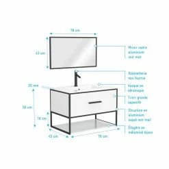 Aurlane Meuble De Salle De Bain Blanc 1 Tiroir + Vasque Céramique Et Miroir Cadre Noir Mat - THINK 80 -Paris Prix boutique B2CD 1949
