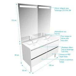 Aurlane Meuble Salle De Bain 130 Cm Blanc - Avec Tiroirs - Double Vasque Et Miroir - MERELY WHITE 130 8 Aurlane Meuble Salle De Bain 130 Cm Blanc - Avec Tiroirs - Double Vasque Et Miroir - MERELY WHITE 130 -Paris Prix boutique B2CD 1954