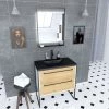 Aurlane Meuble De Salle De Bain 80x50 Cm + 2 Tiroirs Chêne Naturel + Vasque Noir Effet Pierre + Miroir Led