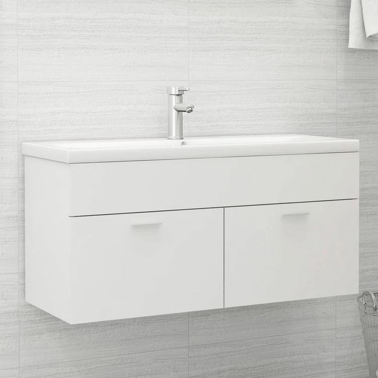 VIDAXL Armoire D'evier Avec Lavabo Integre Blanc Agglomere 1 VIDAXL Armoire D'evier Avec Lavabo Integre Blanc Agglomere