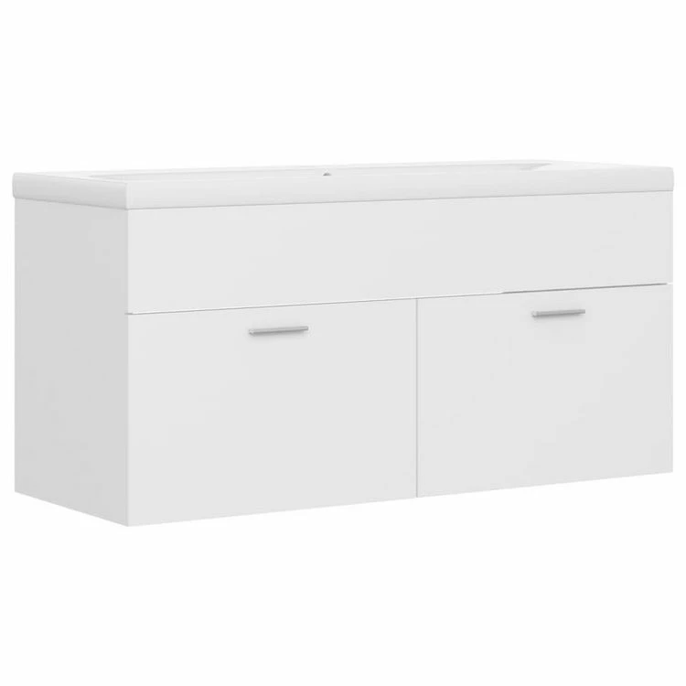 VIDAXL Armoire D'evier Avec Lavabo Integre Blanc Agglomere 2 VIDAXL Armoire D'evier Avec Lavabo Integre Blanc Agglomere – Image 2