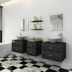 VIDAXL Meubles De Salle De Bain 9 Pcs Avec Lavabo Et Robinet Noir 8 VIDAXL Meubles De Salle De Bain 9 Pcs Avec Lavabo Et Robinet Noir -Paris Prix boutique B2CD 1986