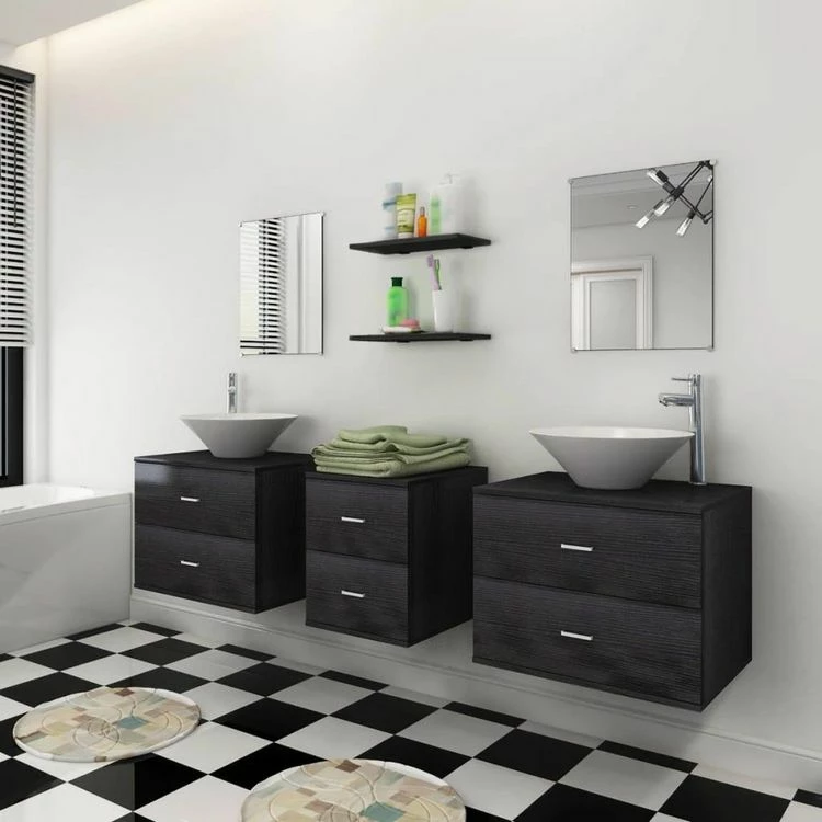 VIDAXL Meubles De Salle De Bain 9 Pcs Avec Lavabo Et Robinet Noir 3 VIDAXL Meubles De Salle De Bain 9 Pcs Avec Lavabo Et Robinet Noir – Image 3
