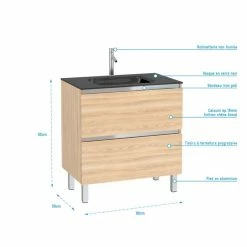 Aurlane Pack Meuble De Salle De Bain 80x50 Cm Chêne Blond - 2 Tiroirs - Vasque En Verre Noire 8 Aurlane Pack Meuble De Salle De Bain 80x50 Cm Chêne Blond - 2 Tiroirs - Vasque En Verre Noire -Paris Prix boutique B2CD 205