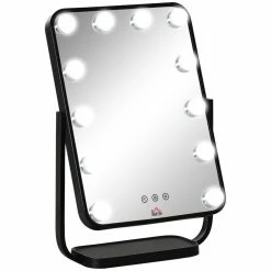 HOMCOM Miroir Maquillage Hollywood Lumineux LED Tactile - 3 Modes éclairage, Inclinable, Adaptateur - Métal Noir Verre