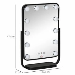 HOMCOM Miroir Maquillage Hollywood Lumineux LED Tactile - 3 Modes éclairage, Inclinable, Adaptateur - Métal Noir Verre 8 HOMCOM Miroir Maquillage Hollywood Lumineux LED Tactile - 3 Modes éclairage, Inclinable, Adaptateur - Métal Noir Verre -Paris Prix boutique B2CD 2074