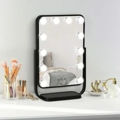 HOMCOM Miroir Maquillage Hollywood Lumineux LED Tactile - 3 Modes éclairage, Inclinable, Adaptateur - Métal Noir Verre 9 HOMCOM Miroir Maquillage Hollywood Lumineux LED Tactile - 3 Modes éclairage, Inclinable, Adaptateur - Métal Noir Verre -Paris Prix boutique B2CD 2075
