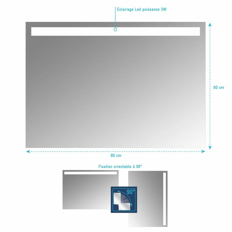 Aurlane Miroir Salle De Bain LED Auto-éclairant HIGH LINE 80x60cm 4 Aurlane Miroir Salle De Bain LED Auto-éclairant HIGH LINE 80x60cm – Image 4