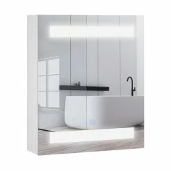 HOMCOM Miroir Lumineux LED Armoire Murale Design De Salle De Bain 2 En 1 Dim. 50L X 15l X 60H Cm MDF Blanc