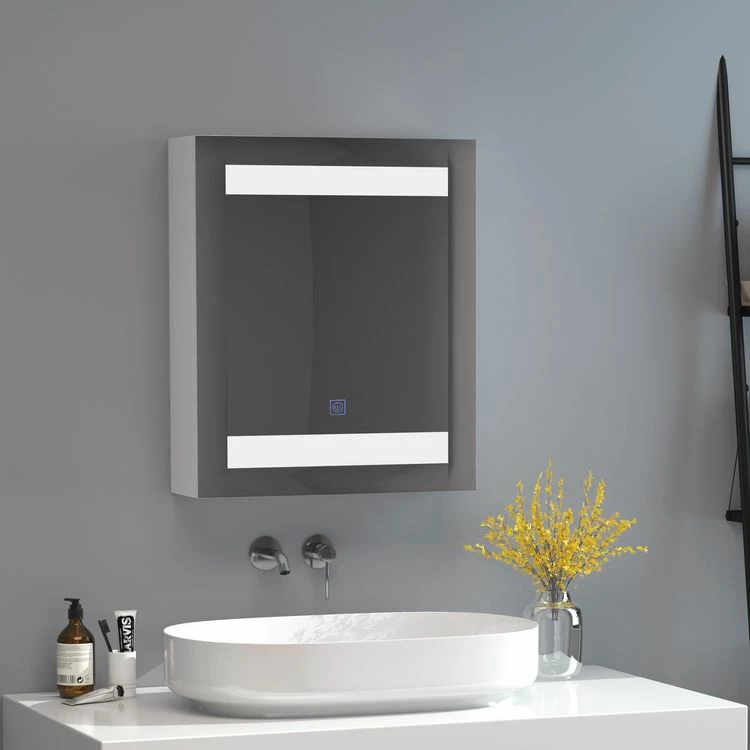 HOMCOM Miroir Lumineux LED Armoire Murale Design De Salle De Bain 2 En 1 Dim. 50L X 15l X 60H Cm MDF Blanc 2 HOMCOM Miroir Lumineux LED Armoire Murale Design De Salle De Bain 2 En 1 Dim. 50L X 15l X 60H Cm MDF Blanc – Image 2