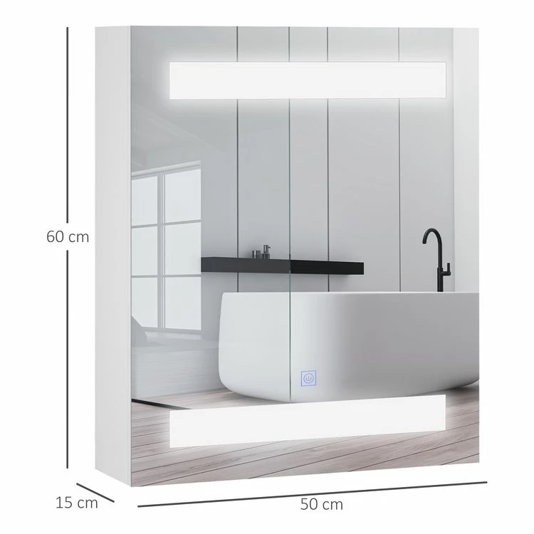 HOMCOM Miroir Lumineux LED Armoire Murale Design De Salle De Bain 2 En 1 Dim. 50L X 15l X 60H Cm MDF Blanc 3 HOMCOM Miroir Lumineux LED Armoire Murale Design De Salle De Bain 2 En 1 Dim. 50L X 15l X 60H Cm MDF Blanc – Image 3