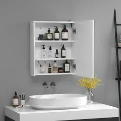 HOMCOM Miroir Lumineux LED Armoire Murale Design De Salle De Bain 2 En 1 Dim. 50L X 15l X 60H Cm MDF Blanc 9 HOMCOM Miroir Lumineux LED Armoire Murale Design De Salle De Bain 2 En 1 Dim. 50L X 15l X 60H Cm MDF Blanc -Paris Prix boutique B2CD 2106