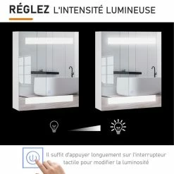 HOMCOM Miroir Lumineux LED Armoire Murale Design De Salle De Bain 2 En 1 Dim. 50L X 15l X 60H Cm MDF Blanc 10 HOMCOM Miroir Lumineux LED Armoire Murale Design De Salle De Bain 2 En 1 Dim. 50L X 15l X 60H Cm MDF Blanc -Paris Prix boutique B2CD 2107