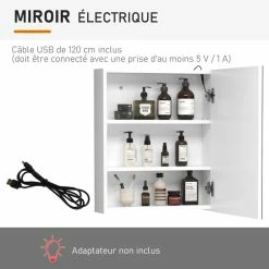 HOMCOM Miroir Lumineux LED Armoire Murale Design De Salle De Bain 2 En 1 Dim. 50L X 15l X 60H Cm MDF Blanc 11 HOMCOM Miroir Lumineux LED Armoire Murale Design De Salle De Bain 2 En 1 Dim. 50L X 15l X 60H Cm MDF Blanc -Paris Prix boutique B2CD 2108