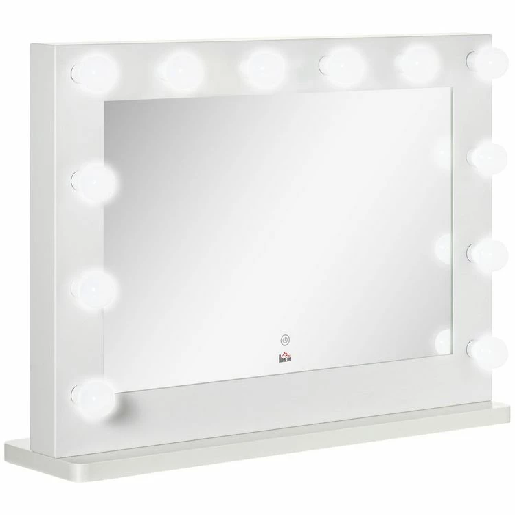 HOMCOM Miroir Maquillage Hollywood Lumineux LED Tactile - 12 LED, Luminosité Réglable, Fonction Mémoire - Métal MDF Blanc Verre 1 HOMCOM Miroir Maquillage Hollywood Lumineux LED Tactile - 12 LED, Luminosité Réglable, Fonction Mémoire - Métal MDF Blanc Verre