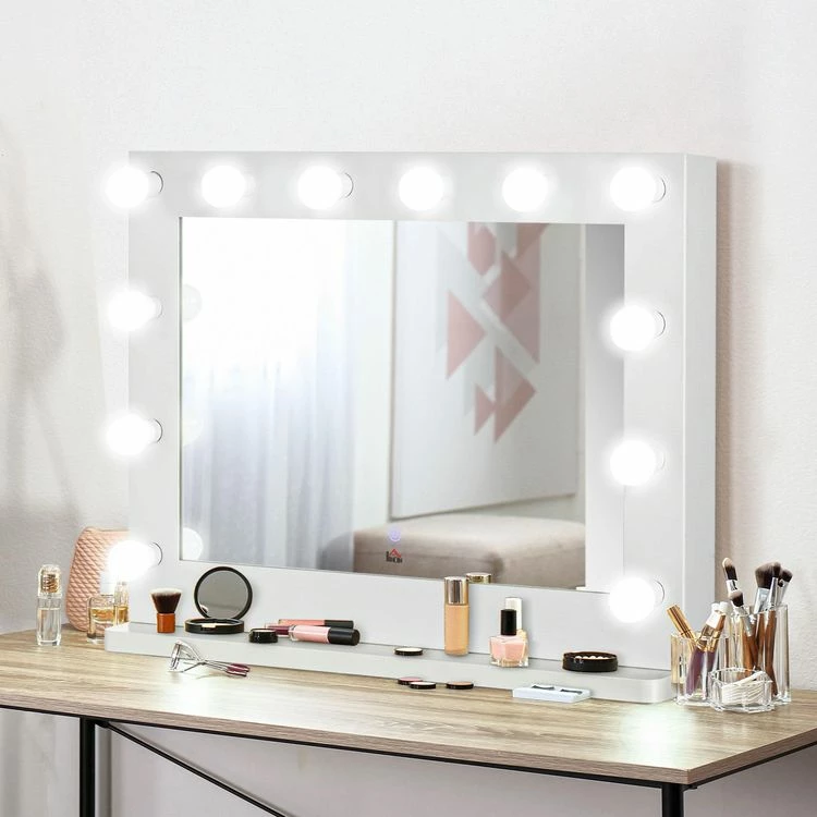 HOMCOM Miroir Maquillage Hollywood Lumineux LED Tactile - 12 LED, Luminosité Réglable, Fonction Mémoire - Métal MDF Blanc Verre 3 HOMCOM Miroir Maquillage Hollywood Lumineux LED Tactile - 12 LED, Luminosité Réglable, Fonction Mémoire - Métal MDF Blanc Verre – Image 3
