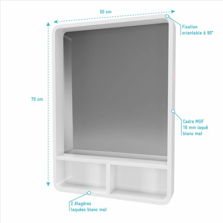 Aurlane Miroir Salle De Bain 50x70cm - Avec étagères - NORDIK HYLLA 4 Aurlane Miroir Salle De Bain 50x70cm - Avec étagères - NORDIK HYLLA – Image 4