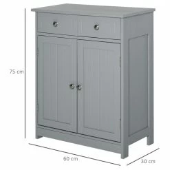 KLEANKIN Meuble Bas De Salle De Bain Sur Pied 2 Portes Avec étagère Réglable 2 Tiroirs Poignées Boutons Métal MDF Gris 8 KLEANKIN Meuble Bas De Salle De Bain Sur Pied 2 Portes Avec étagère Réglable 2 Tiroirs Poignées Boutons Métal MDF Gris -Paris Prix boutique B2CD 213