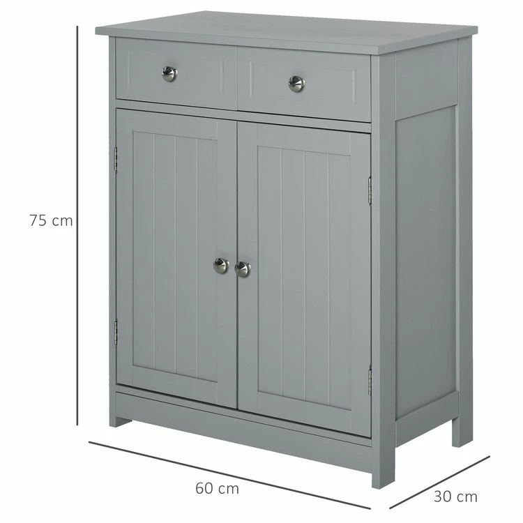 KLEANKIN Meuble Bas De Salle De Bain Sur Pied 2 Portes Avec étagère Réglable 2 Tiroirs Poignées Boutons Métal MDF Gris 3 KLEANKIN Meuble Bas De Salle De Bain Sur Pied 2 Portes Avec étagère Réglable 2 Tiroirs Poignées Boutons Métal MDF Gris – Image 3