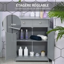KLEANKIN Meuble Bas De Salle De Bain Sur Pied 2 Portes Avec étagère Réglable 2 Tiroirs Poignées Boutons Métal MDF Gris 10 KLEANKIN Meuble Bas De Salle De Bain Sur Pied 2 Portes Avec étagère Réglable 2 Tiroirs Poignées Boutons Métal MDF Gris -Paris Prix boutique B2CD 215