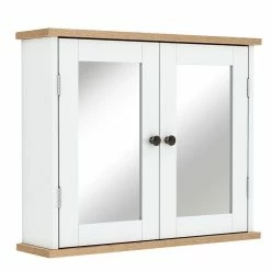 HOMCOM Armoire Murale De Salle De Bain Avec étagère Réglable Et 2 Portes Avec Miroir En MDF - Dim. 56I X 14P X 46H Cm
