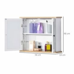 HOMCOM Armoire Murale De Salle De Bain Avec étagère Réglable Et 2 Portes Avec Miroir En MDF - Dim. 56I X 14P X 46H Cm 8 HOMCOM Armoire Murale De Salle De Bain Avec étagère Réglable Et 2 Portes Avec Miroir En MDF - Dim. 56I X 14P X 46H Cm -Paris Prix boutique B2CD 219