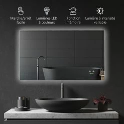 KLEANKIN Miroir Salle De Bain Lumineux LED 42 W - Dim. 90L X 3l X 60H Cm - Fonction Anti-buée, Interrupteur Tactile, Luminosité Réglable - Alu. Verre 10 KLEANKIN Miroir Salle De Bain Lumineux LED 42 W - Dim. 90L X 3l X 60H Cm - Fonction Anti-buée, Interrupteur Tactile, Luminosité Réglable - Alu. Verre -Paris Prix boutique B2CD 2206