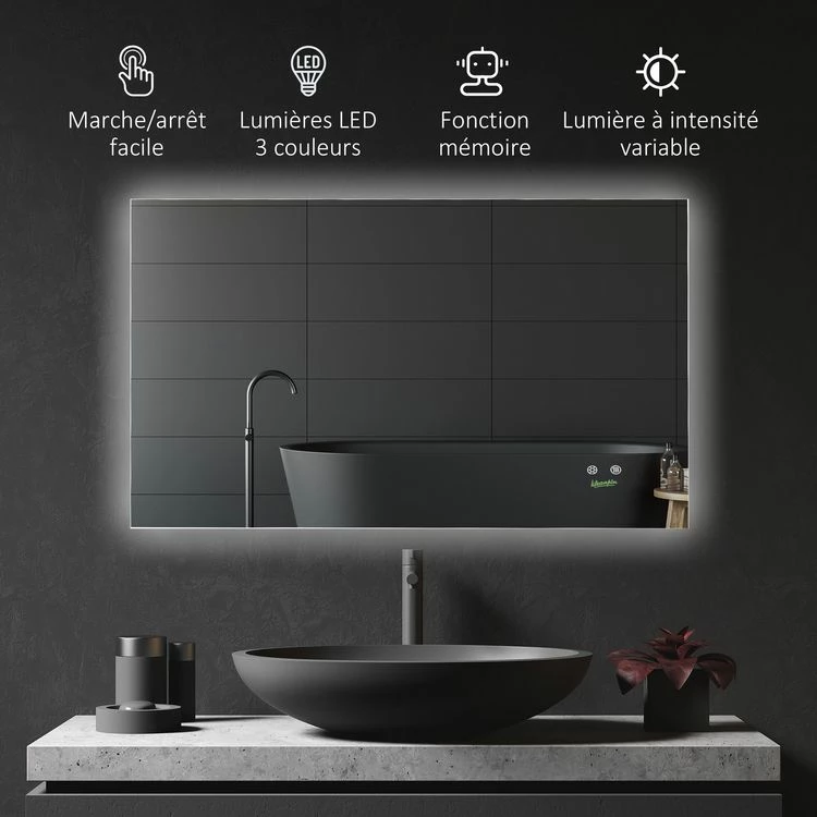 KLEANKIN Miroir Salle De Bain Lumineux LED 42 W - Dim. 90L X 3l X 60H Cm - Fonction Anti-buée, Interrupteur Tactile, Luminosité Réglable - Alu. Verre 5 KLEANKIN Miroir Salle De Bain Lumineux LED 42 W - Dim. 90L X 3l X 60H Cm - Fonction Anti-buée, Interrupteur Tactile, Luminosité Réglable - Alu. Verre – Image 5