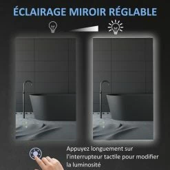 KLEANKIN Miroir Salle De Bain Lumineux LED 42 W - Dim. 90L X 3l X 60H Cm - Fonction Anti-buée, Interrupteur Tactile, Luminosité Réglable - Alu. Verre 11 KLEANKIN Miroir Salle De Bain Lumineux LED 42 W - Dim. 90L X 3l X 60H Cm - Fonction Anti-buée, Interrupteur Tactile, Luminosité Réglable - Alu. Verre -Paris Prix boutique B2CD 2207