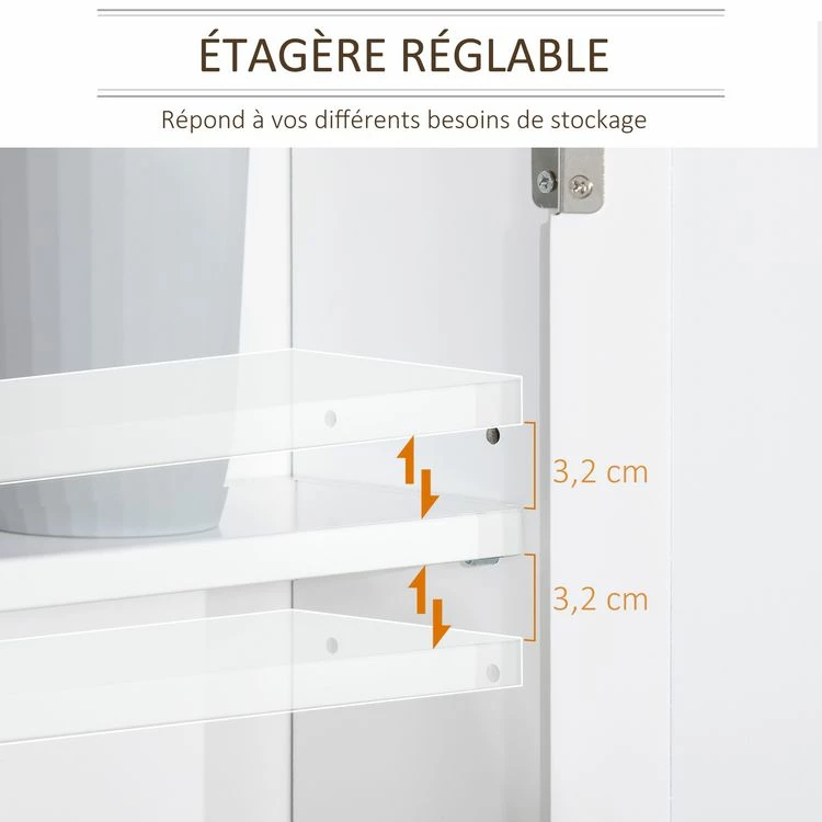HOMCOM Armoire Murale De Salle De Bain Avec étagère Réglable Et 2 Portes Avec Miroir En MDF - Dim. 56I X 14P X 46H Cm 5 HOMCOM Armoire Murale De Salle De Bain Avec étagère Réglable Et 2 Portes Avec Miroir En MDF - Dim. 56I X 14P X 46H Cm – Image 5