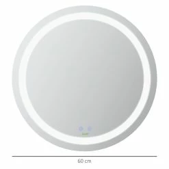 KLEANKIN Miroir Salle De Bain Lumineux LED 35 W - Dim. Ø 60 X 4H Cm - Fonction Anti-buée, Interrupteur Tactile, Luminosité Réglable - Alu. Verre -Paris Prix boutique B2CD 2210