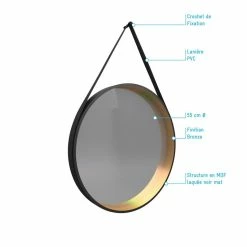 Aurlane Miroir Salle De Bain Rond - Diamètre 55cm - Noir Mat Et Finition Bronze - CIRCLE HORUS -Paris Prix boutique B2CD 2246