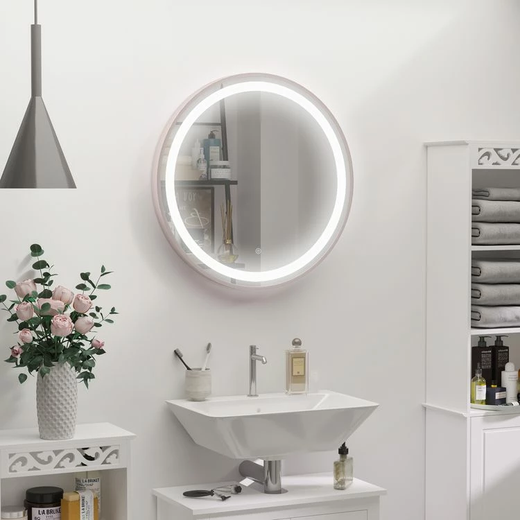 KLEANKIN Miroir Salle De Bain Lumineux LED 48 W - Dim. Ø 60 X 4H Cm - Interrupteur Tactile, Luminosité Réglable - Alu. Coloris Or Rose 2 KLEANKIN Miroir Salle De Bain Lumineux LED 48 W - Dim. Ø 60 X 4H Cm - Interrupteur Tactile, Luminosité Réglable - Alu. Coloris Or Rose – Image 2