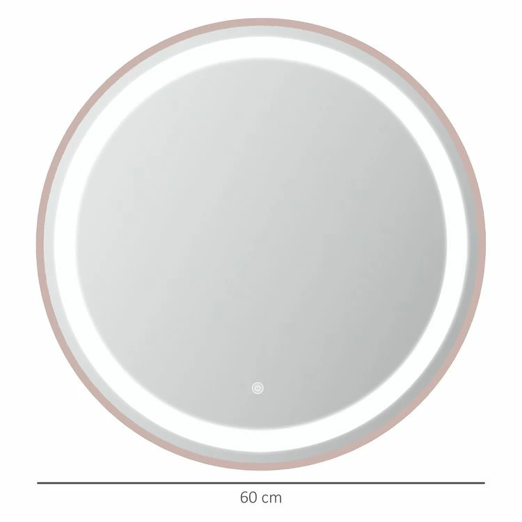 KLEANKIN Miroir Salle De Bain Lumineux LED 48 W - Dim. Ø 60 X 4H Cm - Interrupteur Tactile, Luminosité Réglable - Alu. Coloris Or Rose 3 KLEANKIN Miroir Salle De Bain Lumineux LED 48 W - Dim. Ø 60 X 4H Cm - Interrupteur Tactile, Luminosité Réglable - Alu. Coloris Or Rose – Image 3