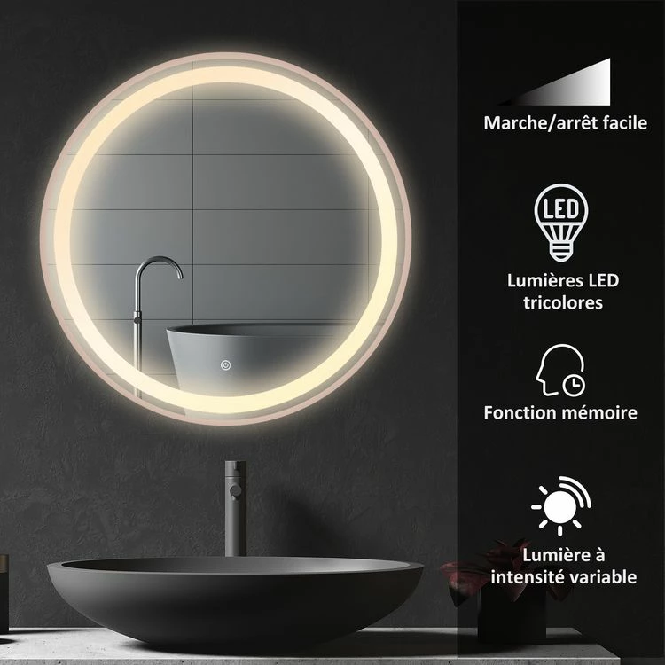 KLEANKIN Miroir Salle De Bain Lumineux LED 48 W - Dim. Ø 60 X 4H Cm - Interrupteur Tactile, Luminosité Réglable - Alu. Coloris Or Rose 4 KLEANKIN Miroir Salle De Bain Lumineux LED 48 W - Dim. Ø 60 X 4H Cm - Interrupteur Tactile, Luminosité Réglable - Alu. Coloris Or Rose – Image 4