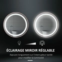 KLEANKIN Miroir Salle De Bain Lumineux LED 48 W - Dim. Ø 60 X 4H Cm - Interrupteur Tactile, Luminosité Réglable - Alu. Coloris Or Rose 10 KLEANKIN Miroir Salle De Bain Lumineux LED 48 W - Dim. Ø 60 X 4H Cm - Interrupteur Tactile, Luminosité Réglable - Alu. Coloris Or Rose -Paris Prix boutique B2CD 2262